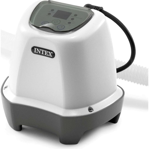 Intex Salzwassersystem für Pools mit digitalem Bedienfeld und Schlauchanschlüssen.