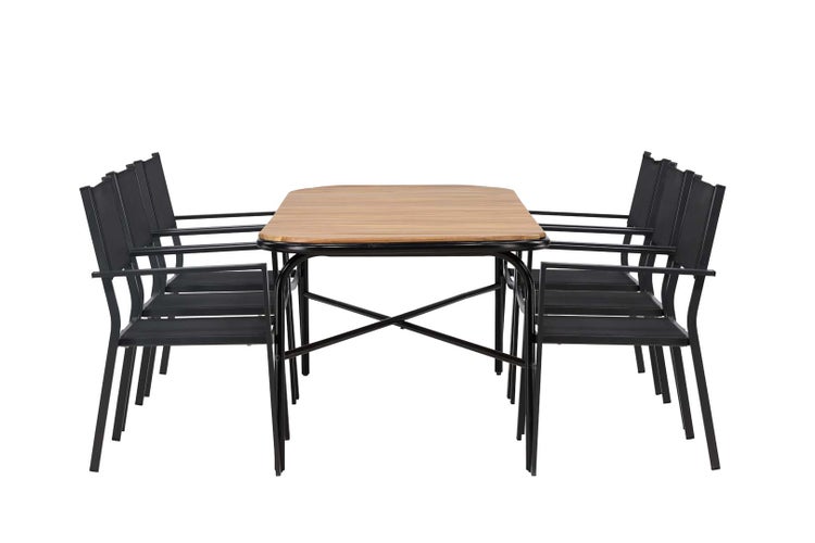 Holmbeck Gartenset Tisch 90x200cm natur, 6 Stühle Copacabana schwarz. 90 X 200 X 75 cm