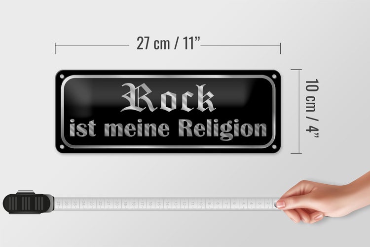 Blechschild Spruch 27x10cm Rock ist meine Religion Dekoration