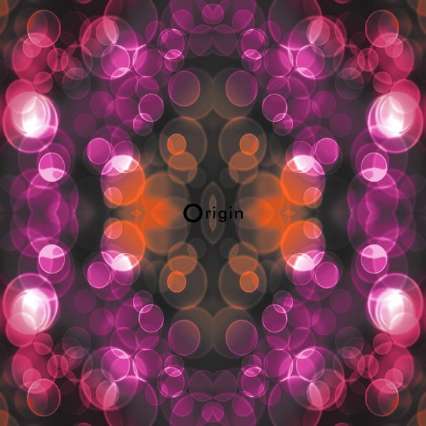 Abstraktes Muster mit kreisförmigen Lichteffekten und dem Wort Origin