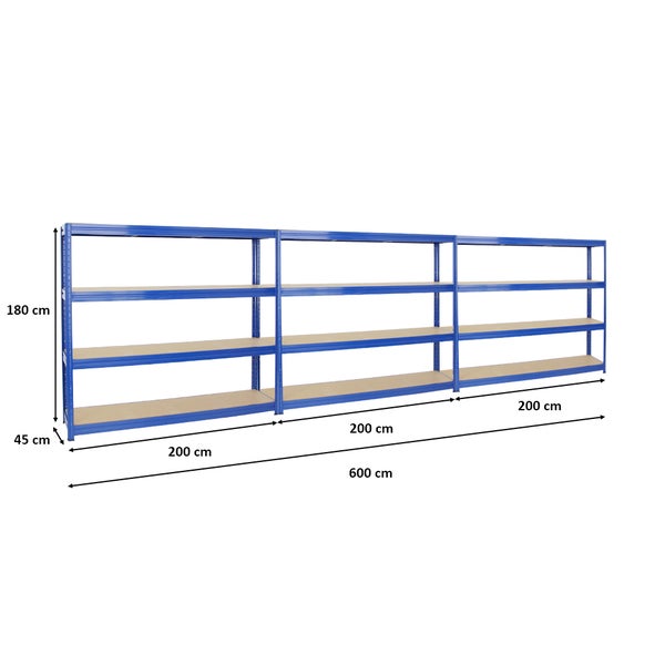 PROREGAL Mega Deal 3x Schwerlastregal Dino HxBxT 180 x 200 x 45 cm Fachlast 500 kg Blau
