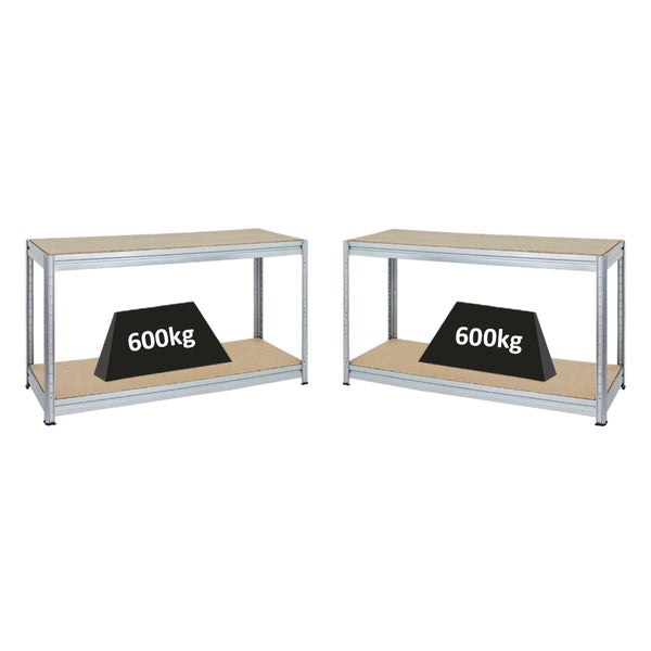 PROREGAL Mega Deal 2x Höhenverstellbare Werkbank Dino HxBxT 90 x 160 x 60 cm Traglast 600 kg Verzinkt