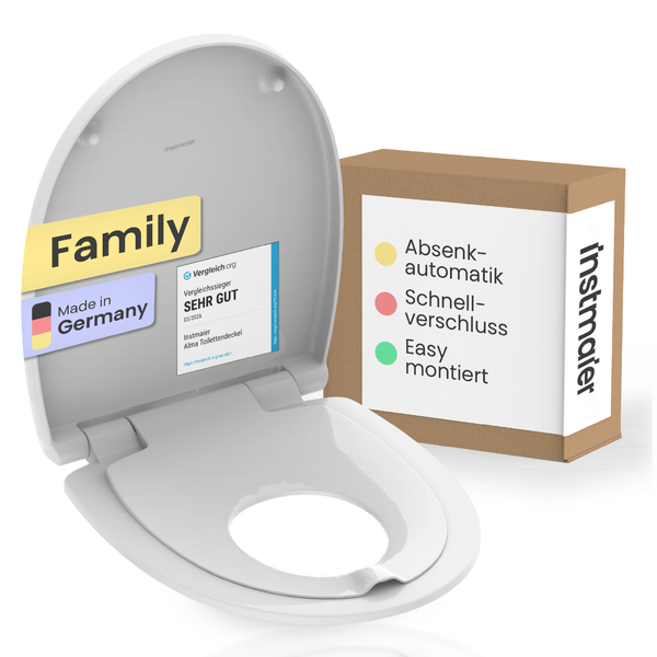 WC-Sitz Instmaier Alma Family mit Absenkautomatik, Schnellverschluss und integriertem Kindersitz, hergestellt in Deutschland