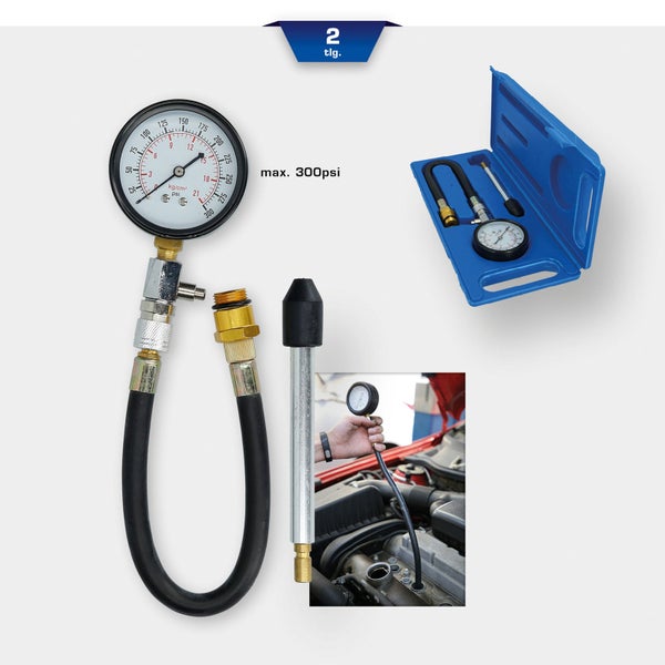 Kompressionsdruckprüfer Set in blauem Aufbewahrungskoffer