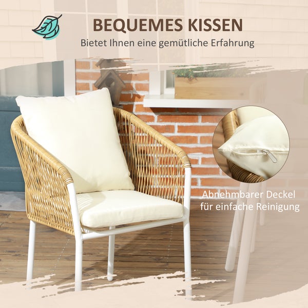 Outsunny 5tlg. Polyrattan Gartenmöbel Set, Esstisch mit 4 Stapelstühlen, mit Tischplatte aus Hartglas, 140L x 80B x 74H cm, PE-Rattan, Aluminium, Gelb