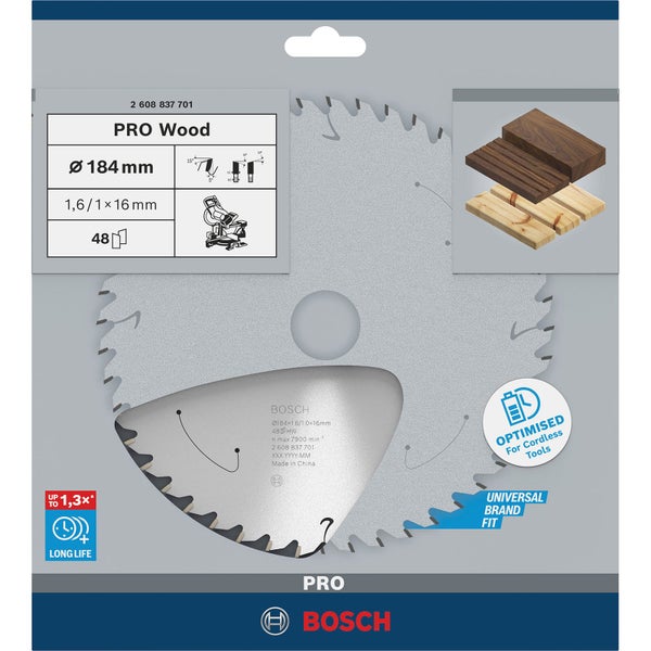 Bosch PRO Wood cordless Blatt für Kreissägen 184 x 1,6 x 16 mm - 2608837701