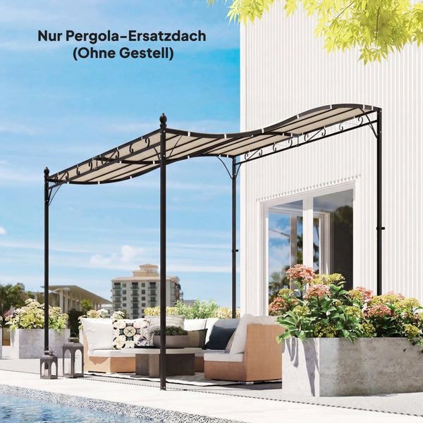 Pergola-Ersatzdach für Wandpergola, gewellte Form, Stoffbezug für Sonnenschutz, ohne Gestell.