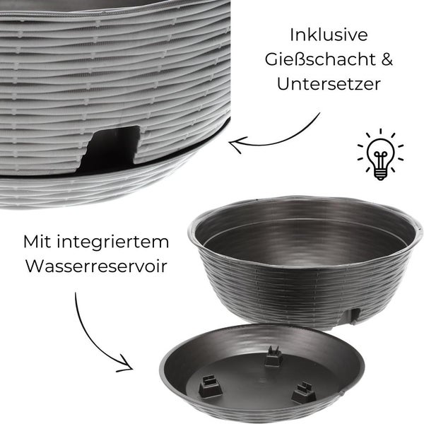 Pflanzenampel Hängeschale Blumenampel Hängeampel inkl. Kette und Wandhalterung Rattan Optik anthrazit