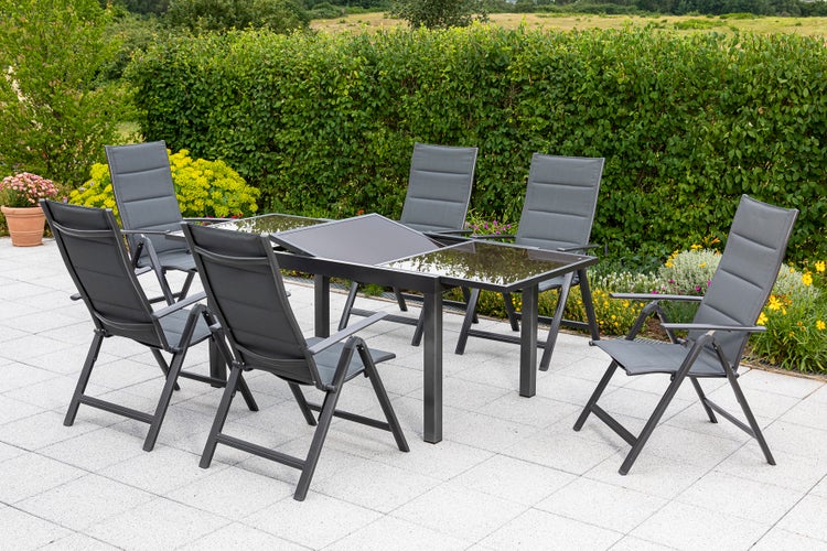 Taviano Gartenmöbelset 7tlg., Klappsessel, Ausziehtisch 140 (200) x 90 cm
