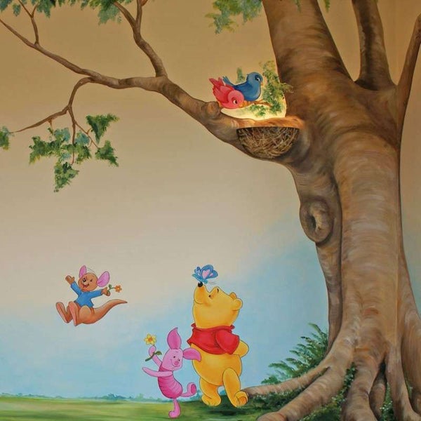 Winnie Puuh Wandbild mit Baum, Vogelnest und weiteren Charakteren