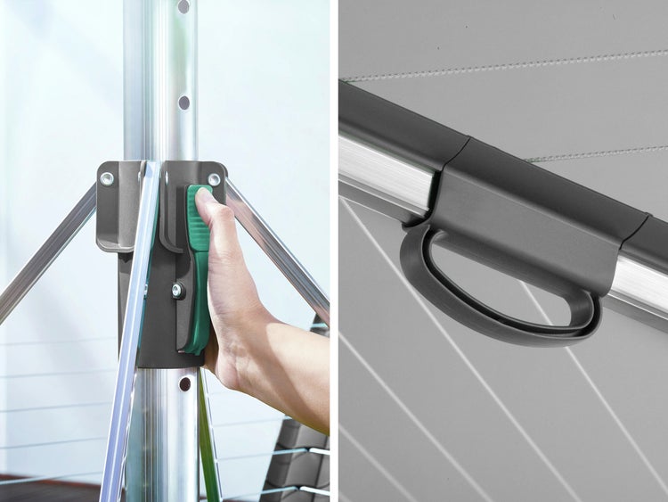 Leifheit Wäschespinne Linomatic 500 Plus, Wäscheschirm mit Leineneinzug für saubere Wäsche, höhenverstellbar, Wäscheständer inkl. Bodenhülse, 50m Wäscheleine, leichtes Öffnen und Schließen