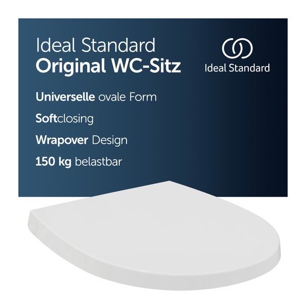 Ideal Standard - Universal WC-Sitz oval, Wrapover Design, mit Absenkautomatik, Antibakteriell, Abnehmbar, Urea, Weiß