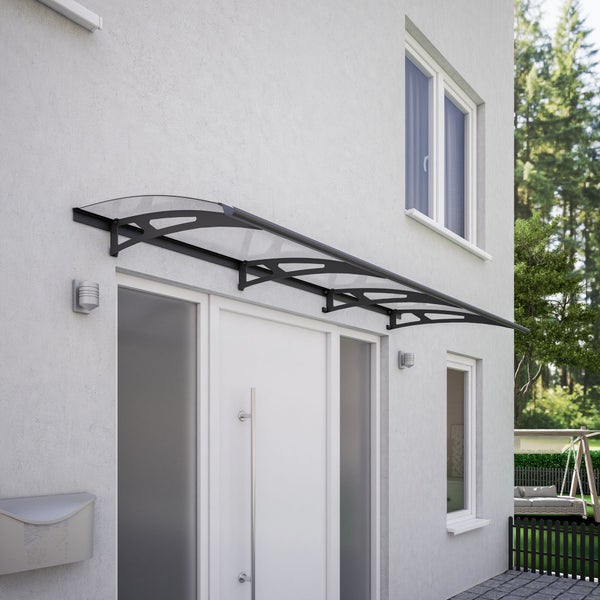 Vordach Haustürdach anthrazit Polycarbonat klar 2400x900 Überdachung Türdach