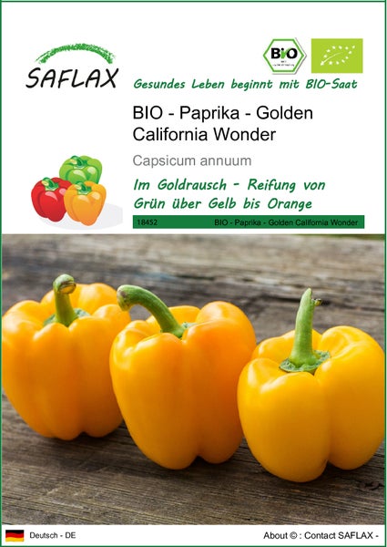 SAFLAX  - BIO - Paprika - Golden California Wonder - Capsicum annuum - 20 Samen