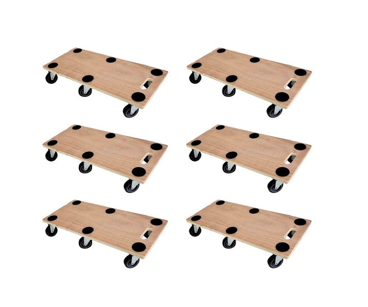 PROREGAL Mega Deal 6x Profi Transportroller mit 6 Rollen HxBxT 11 x 30 x 68 cm Traglast 300 kg Sperrholzplatte Braun