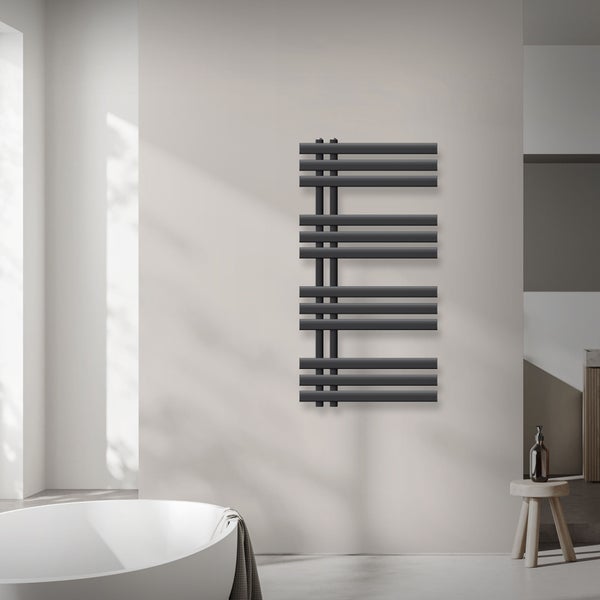 ECD Germany Iron EM Design Badheizkörper Elektrisch 500 x 1000 mm Anthrazit mit Heizstab 600W Chrom Große Leistung - Designheizkörper Paneelheizkörper Heizkörper Handtuchwärmer Handtuchtrockner