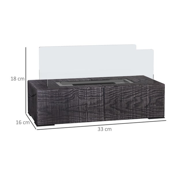 HOMCOM, Ethanol-Kamin, Bio-Ethanol-Brenner, 33L x 16B x 18H cm, Stein, gehärtetes Glas, Grau