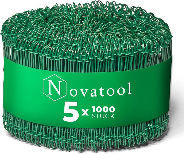 Grüne Novatool Drillschlaufen aus kunststoffbeschichtetem Draht, 5 mal 1000 Stück.