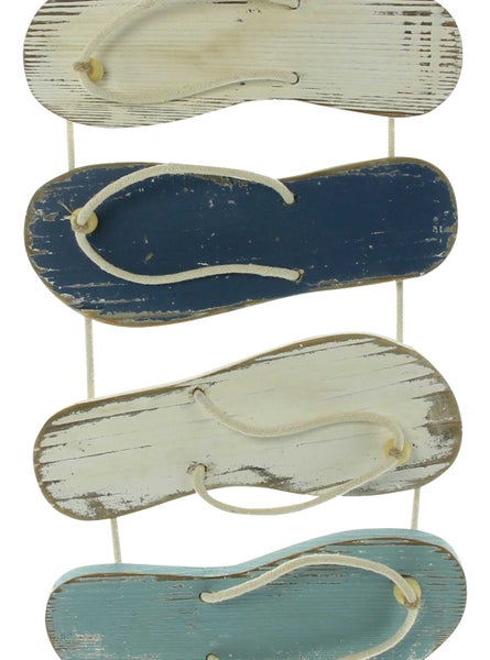 FRANK FLECHTWAREN | Dekohänger Strandsandalen, ca. 25 x 4 x 57 cm, HOLZ, STOFF