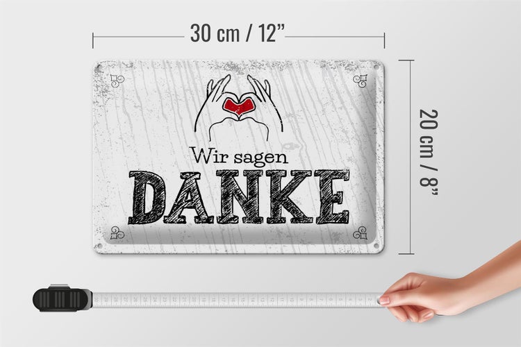 Blechschild Spruch wir sagen danke Herz 30x20cm