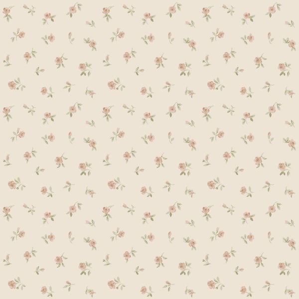 Tapete mit kleinem Blumenmuster aus Rosen im Vintage-Stil.