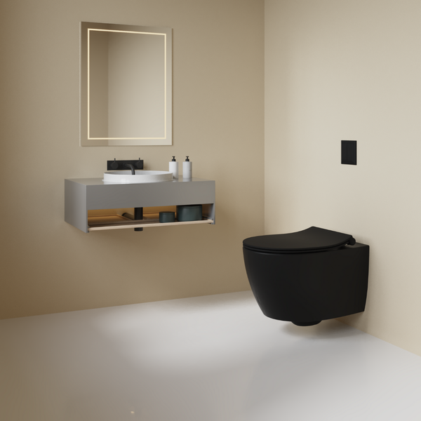 Isvea WC Toilet Badezimmer Wand-WC mit Dusch-WC Schwarz mit Softclose-Sitz