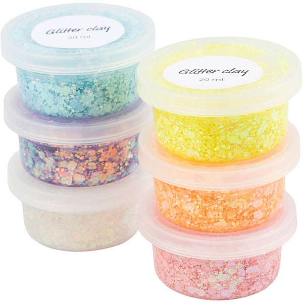 Creativ Company Glitter Clay, Pastellfarben, 6x20 ml