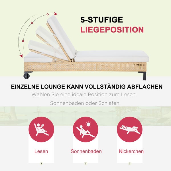 Outsunny Sonnenliege, 65L x 200B x 31H cm, Stahl, PE-Rattan, Polyester, mehrfarbig