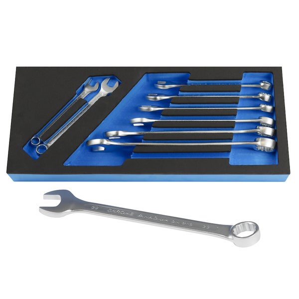 PROREGAL Werkzeug Satz Werkstattwagen Cheetah Gabelringschlüsselset 9 bis 22 mm 9 Teile mit Schaumstoff Schubladeneinlage HxBxT 4,6 x 34 x 12,5 cm