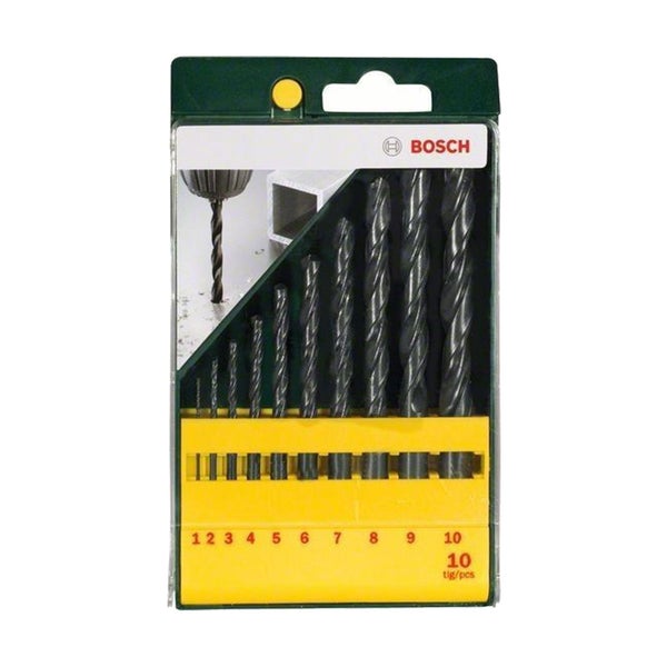Bosch Logo. Zehnteiliges Bohrerset.