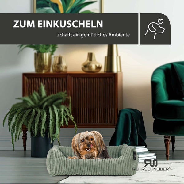 Rohrschneider Tierbett Cordstoff breit Gr. 1 salbei + faltbarer Reisenapf