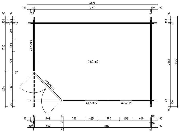 Alpholz 5-Eck Gartenhaus Lindau-40 Gartenhaus aus Holz, Holzhaus mit 40 mm Wandstärke, Blockbohlenhaus mit Montagematerial, Naturbelassen 4,6x3,2m