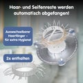 Haarfänger für den Abfluss mit auswechselbarem Ring zum Auffangen von Haaren und Seifenresten, zwei Stück enthalten.