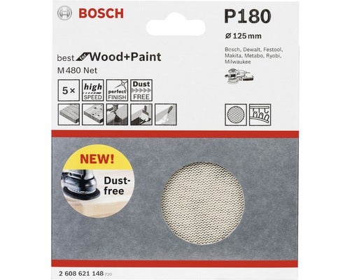 Bosch Schleifgitter M480 Net für Holz und Farbe, Korngröße P180, Durchmesser 125 mm