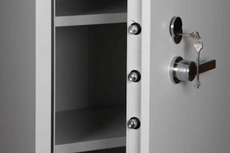 PROREGAL Feuerschutzschrank Shark 4 Ordernhöhen HxBxT 150 x 70 x 55 cm Grau