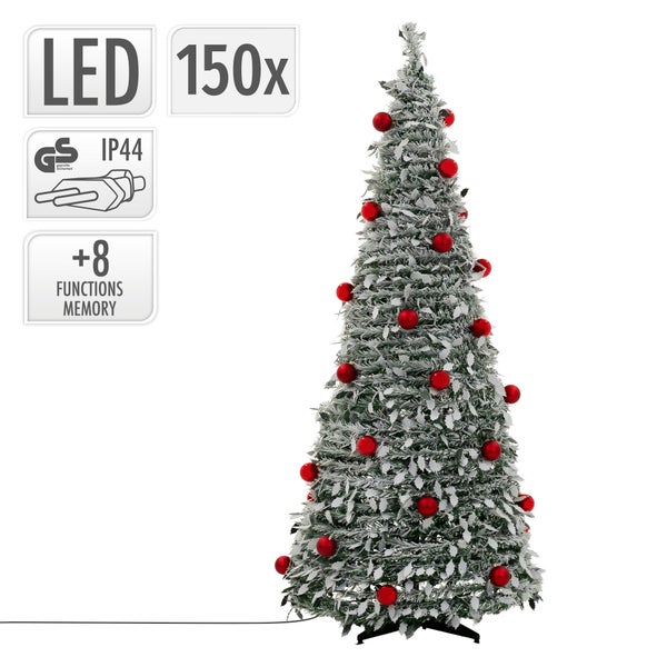 Künstlicher Weihnachtsbaum, verschneit, mit 150 LED Lichtern, 8 Leuchtfunktionen, Speicherfunktion und GS Zertifizierung, Schutzart IP44