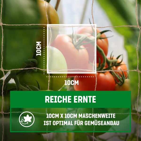 GardenGloss Jute Ranknetz Nachhaltig 100% Biologisch Abbaubar - Mit grosser Maschenweite für Gurken, Tomaten und Anderen Gemüsepflanzen - Rankhilfen für Kletterpflanzen (2m x 7.5m)