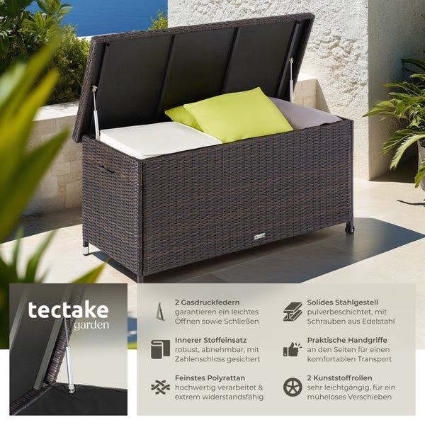 Auflagenbox tectake Kiruna 121 x 56 x 60 cm mit Rattangeflecht braun