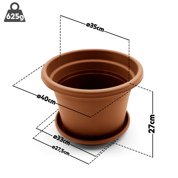 AC BigDean 4 Stück Blumentopf mit Untersetzer rund ø 40 cm Terracotta – wetterfester Pflanzkübel Made in Europe
