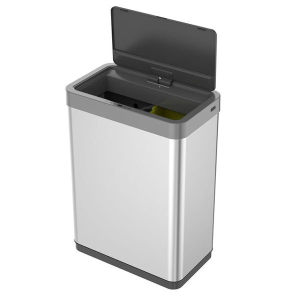PROREGAL Sensor Abfallbehälter Aus Mattem Edelstahl 40 Liter HxBxT 64,8 x 47 x 28 cm Zwei Kunststoff Inneneimer Automatische Öffnung&Schließung Silber