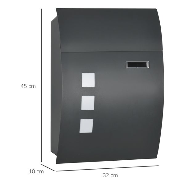 HOMCOM Briefkasten Postkasten mit Deckel, Schloss, Wandbriefkasten mit Sichtfenster Wasserloch aus Verzinktem Stahl, für Outdoor, 32 x 10 x 45 cm, Dunkelgrau
