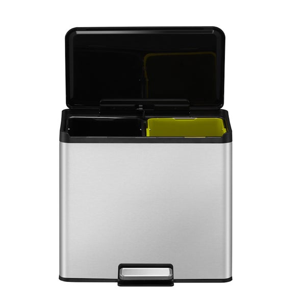 PROREGAL Rechteckiger Treteimer Aus Gebürstetem Edelstahl Mit Soft Close & Stay Open Deckel 30 Liter HxBxT 41,4 x 46,2 x 38,8 cm Silber