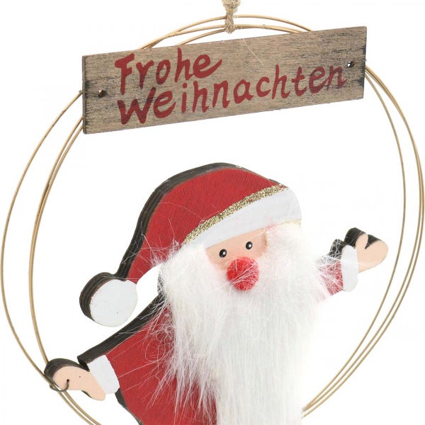 Dekorativer Weihnachtsschmuck mit Holzschild und Weihnachtsmannmotiv