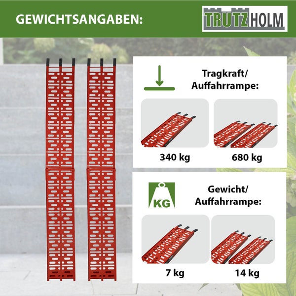 TRUTZHOLM 2 x Auffahrrampen klappbar 228 cm Tragkraft 680 kg Alu rot gelocht Rampen Motorradrampen