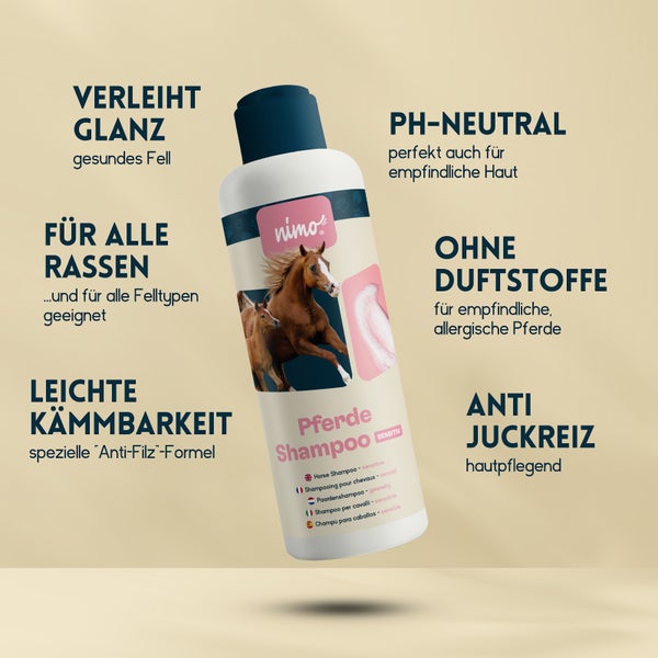 nimo® Pferde Shampoo sensitiv • ohne Duftstoffe und pH-Neutral für alle Rassen