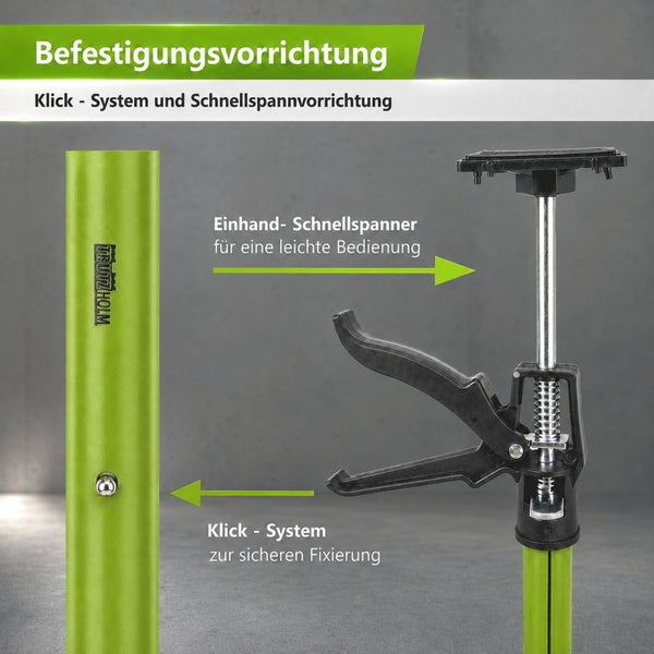 Trutzholm Befestigungsvorrichtung mit Klicksystem und Schnellspannvorrichtung zur sicheren Fixierung und leichten Einhandbedienung.