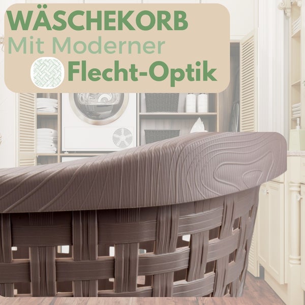 Wäschekorb mit Henkel 40 L Wäschewanne mit Henkel geflochten Wäsche Korb Wäschebox Wanne Wäschesammler Modern Rattan Optik Waschkorb