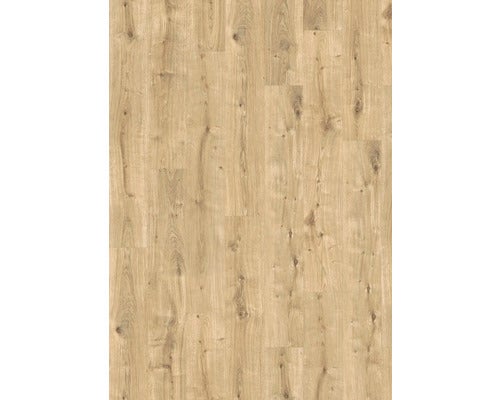 Laminatboden in Eichenoptik mit natürlicher Maserung und Astlöchern.