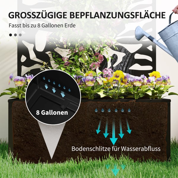 Hochbeet mit Sichtschutzwand, großer Pflanzfläche für acht Gallonen Erde und Bodenschlitzen für den Wasserabfluss.