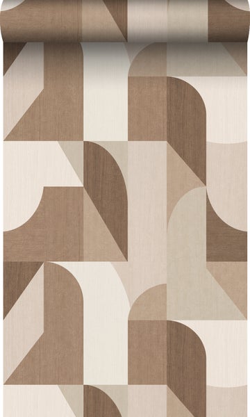 Origin Wallcoverings Öko-Strukturtapete Kreise im Bauhaus-Stil Braun und Beige - 50 x 900 cm - 348028